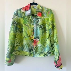 Sharon Young XS Front Zip Lined Jacket In Floral/leaf Print Green Color